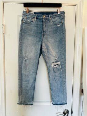 GAP Light Wash Distressed Structured Denim Cropped Jeans Size 12